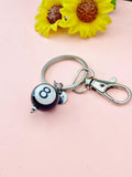 Silver Black 8 Ball Billiards Charm Keychain, Snooker, N6670