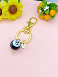 Gold Black 8 Ball Billiards Charm Keychain, Snooker, N6670G