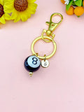 Gold Black 8 Ball Billiards Charm Keychain, Snooker, N6670G
