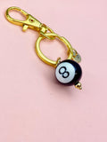Gold Black 8 Ball Billiards Charm Keychain, Snooker, N6670G