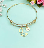 Gold or Silver Stethoscopes Heart Charm Bracelet, N5626B