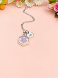 Silver Forget Me Not Hexagon Charm Necklace, Real Forget Me Not Dried Press Flower Jewelry Gift, N6601S