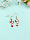 Gold Candy Cane Charm Earrings, Green Red Christmas Candy Cane Earrings, Sweet Jewelry Gift, N3168H