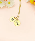 Gold Tenor Saxophone Charm Necklace - Personalized Initial Pendant