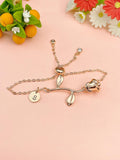 Rose Gold Rose Charm Bracelet, June Birthday Jewelry Gift, N172E