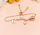 Rose Gold Rose Charm Bracelet, June Birthday Jewelry Gift, N172E