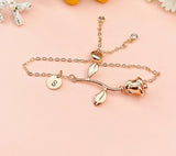 Rose Gold Rose Charm Bracelet, June Birthday Jewelry Gift, N172E