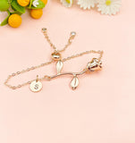 Rose Gold Rose Charm Bracelet, June Birthday Jewelry Gift, N172E