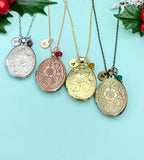 Best Christmas Gift for Mom, Grandmother, Great Grandma, Aunt, Rose Gold Silver Bronze Necklace, Flower Locket, Keepsake Photo Frame, N4478