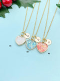 Gold Heart Necklace, Imitation Opal Charm, Personalized Initial, N1113