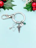 Silver Caduceus Stethoscope Charm Keychain, Doctor Nurse Medical School Student Gifts, N4950K