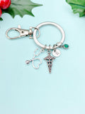 Silver Caduceus Stethoscope Charm Keychain, Doctor Nurse Medical School Student Gifts, N4950K
