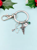 Silver Caduceus Stethoscope Charm Keychain, Doctor Nurse Medical School Student Gifts, N4950K