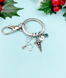 Silver Caduceus Stethoscope Charm Keychain, Doctor Nurse Medical School Student Gifts, N4950K