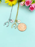 Wishbone Charm Necklace, Initial Monogram, Personalized Jewelry