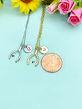 Wishbone Charm Necklace, Initial Monogram, Personalized Jewelry