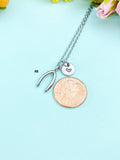 Wishbone Charm Necklace, Initial Monogram, Personalized Jewelry