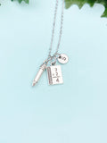 Teacher Appreciation Necklace, Initial Charm, Pencil & Math Charm, Silver Tone