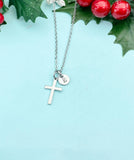 Personalized Initial Cross Necklace, Religious Jewelry Gift, N2343