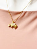 Gold Hippopotamus Charm Necklace, Animal Zoo Hippo Charm, Zookeeper Gift, N418