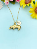 Gold Hippopotamus Charm Necklace, Animal Zoo Hippo Charm, Zookeeper Gift, N418