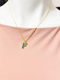 Gold Bamboo Charm Necklace, Green Bamboo Stick Tree Leaf Jewelry Gift, N5861