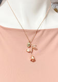 Gold Rose Necklace, Initial Charm Necklace, Personalized Floral Pendant, Bridesmaid Gift