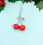 Silver Large Red Cherry Charm Necklace, N5377