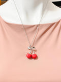 Silver Large Red Cherry Charm Necklace, N5377