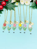Gold Tulip Flower Charm Necklace • 18K Gold Plated Floral Jewelry for Women, N6685