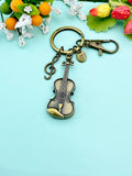 Bronze Violin Clef Music Note Charm Keychain, Viola Charm, Cello Charm, Fiddle Charm Music Keychain, N5770A