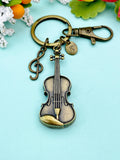 Bronze Violin Clef Music Note Charm Keychain, Viola Charm, Cello Charm, Fiddle Charm Music Keychain, N5770A