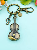 Bronze Violin Clef Music Note Charm Keychain, Viola Charm, Cello Charm, Fiddle Charm Music Keychain, N5770A