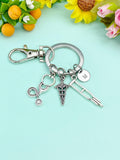 Silver Medical Keychain • Crutches Caduceus Charm • Orthopedic Healthcare Gift, N1980