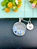 Silver One Dandelion Three Forget Me Not Real Flower Charm Necklace, Wish Gifts, N5779S