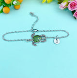 Green Sea Turtle Charm Bracelet • Ocean Inspired Jewelry • Dainty Nature Bracelet, N4977