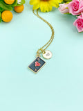 Gold Ace of Hearts Charm Necklace – Black Pendant Symbolizing Love, Luck & Bold Style, N6695