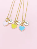 Gold Sweet Heart Charm Necklace • Pink Yellow Blue Pendant • Colorful Dainty Jewelry, N4334M