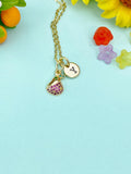 Gold Pear Charm Necklace • Initial Pendant, Cubic Zirconia