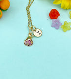 Gold Pear Charm Necklace • Initial Pendant, Cubic Zirconia