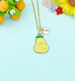 Gold Pear Initial Necklace • Yellow Fruit Charm Pendant