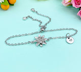 Silver Lotus Charm Bracelet • Dainty Bloom Accent • Minimalist Spiritual Jewelry, N6709