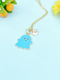 Blue Ghost Charm Necklace • Enamel Pendant, Initial Necklace