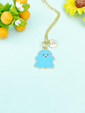 Blue Ghost Charm Necklace • Enamel Pendant, Initial Necklace