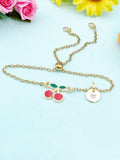 Gold Cherry Bracelet • Initial Charm, Dainty Fruit Jewelry