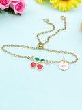 Gold Cherry Bracelet • Initial Charm, Dainty Fruit Jewelry