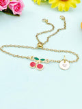 Gold Cherry Bracelet • Initial Charm, Dainty Fruit Jewelry