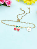 Gold Cherry Bracelet • Initial Charm, Dainty Fruit Jewelry