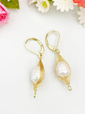 Gold Wrapped Freshwater Pearl Earrings – Teardrop Dangle, Gift for Mom or Bride, N6716