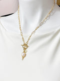 Gold Oval Necklace with Toggle Clasp and Wrapped Cultured Freshwater Pearl Pendant, N6716N
